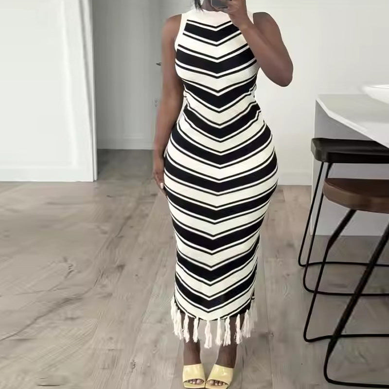 Chevron Fringe Knit Maxi Dress (3-Piece Bundle)