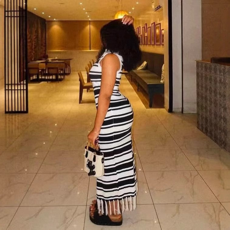 Chevron Fringe Knit Maxi Dress (3-Piece Bundle)