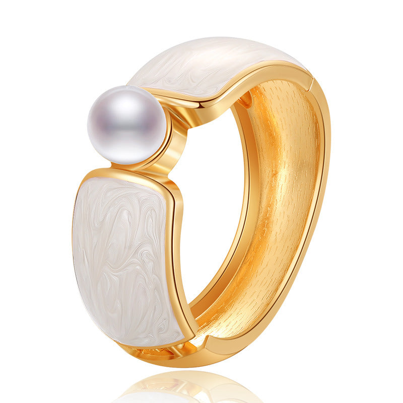 Bold Luxe Enamel Cuff Bracelet with Pearl Accent