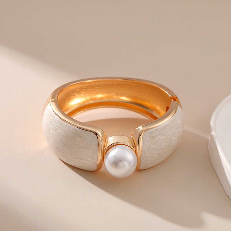 Bold Luxe Enamel Cuff Bracelet with Pearl Accent