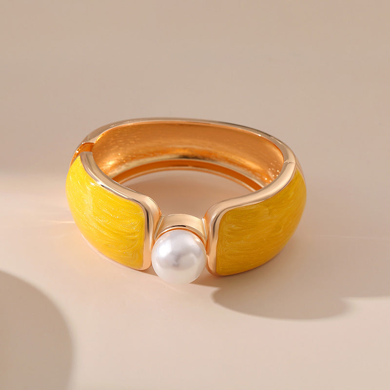 Bold Luxe Enamel Cuff Bracelet with Pearl Accent