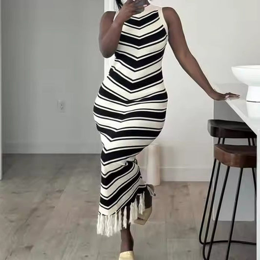 Chevron Fringe Knit Maxi Dress (3-Piece Bundle)