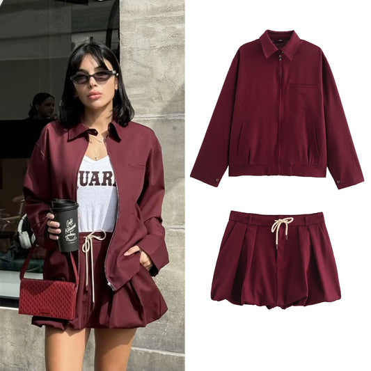 Two-Piece Set – Zip Jacket & Bubble Skirt