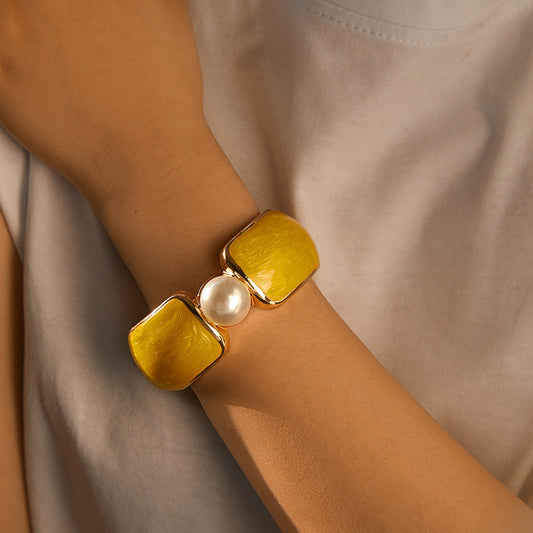 Bold Luxe Enamel Cuff Bracelet with Pearl Accent