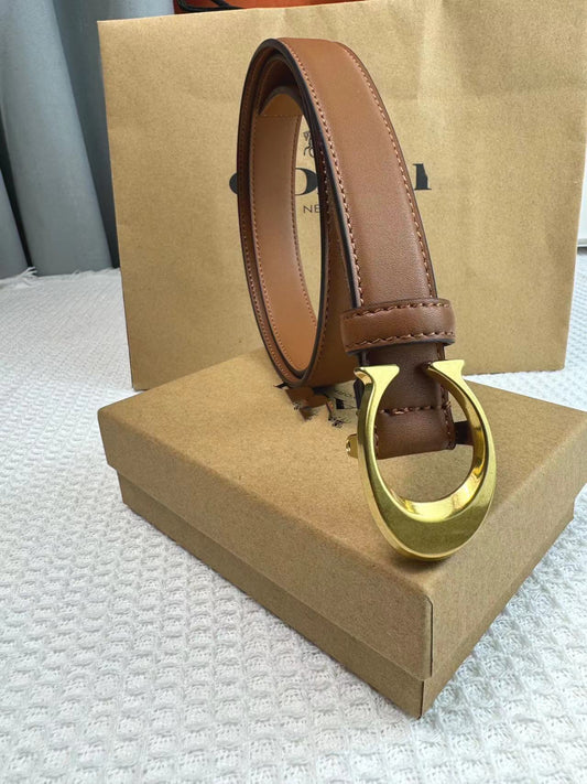 Coach Leather Belts with Gold Horseshoe Buckle- 90cm