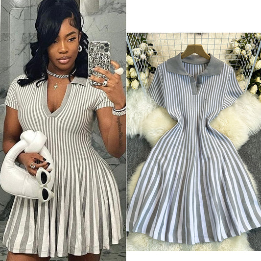 Striped Polo Pleated Mini Dress Bundle (6-Piece)